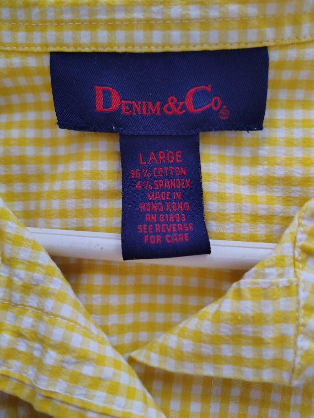 Denim&Co  Size L Yellow Gingham Button-Front Shirt - Picture 6 of 7